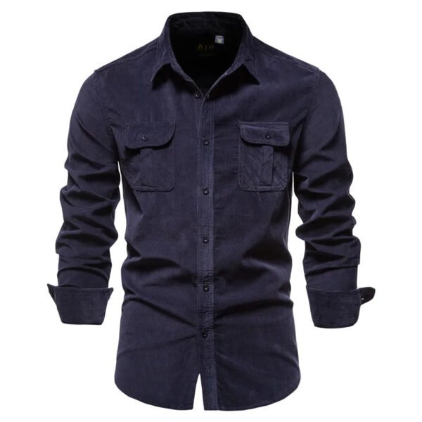 2021 New Single Breasted 100% Cotton Men's Shirt Business Casual Fashion Solid Color Corduroy Men Shirts Autumn Slim Shirt Men - Image 11