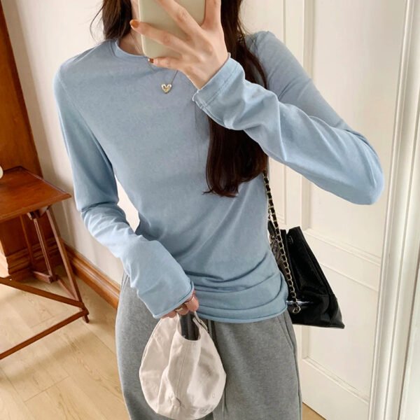 2025 Spring Autumn T shirt Women Tops Solid Slim Fit Long Sleeve O Neck Tshirts Female Casual Streetwear High Quality Base Tees - Image 6