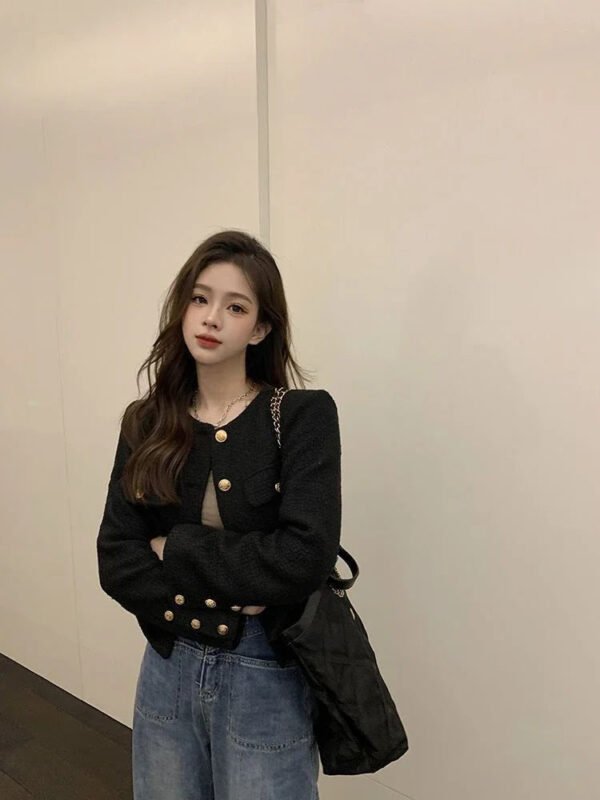 Wool Coat Women Jacket Short Autumn Winter Cardigan Long Sleeve Top Single Breasted Tweed Versatile Wool Top Full Sleeve 2024 - Image 5