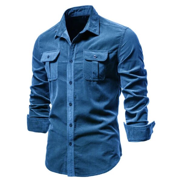 2021 New Single Breasted 100% Cotton Men's Shirt Business Casual Fashion Solid Color Corduroy Men Shirts Autumn Slim Shirt Men - Image 8
