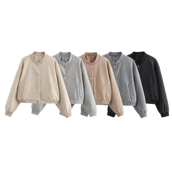 TRAF 2024 Women Jacket Cropped Bomber Jackets For Women Beige Black Tweed Jacket Woman Fashion Long Sleeve New In Short Coats - Image 6