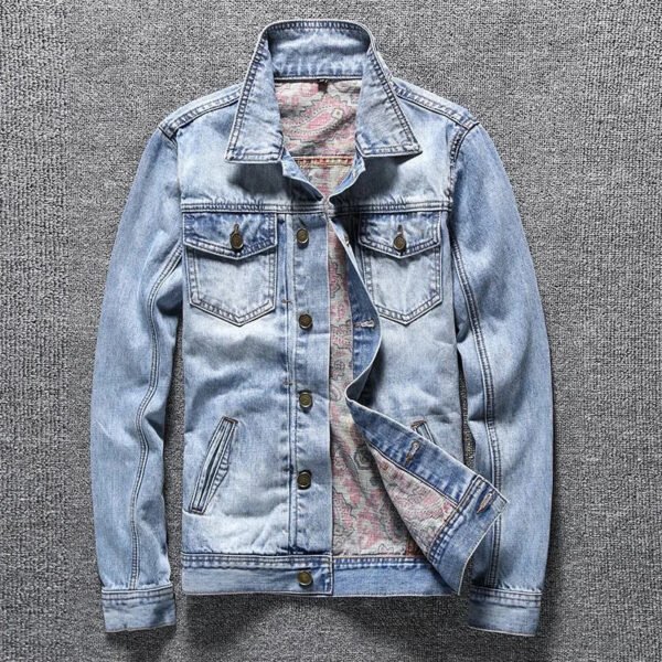 2023 Spring and Autumn New Classic Fashion Trend Vintage Printed Denim Jacket Men's Casual Loose Comfortable Large Size Coat - Image 5