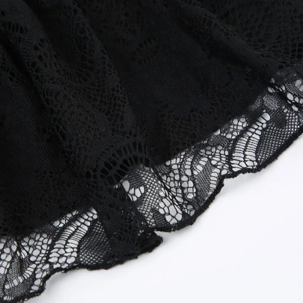 Goth Y2K Black Lace Trim Bow A Line Mini Skirt Women Korean Streetwear - Image 6