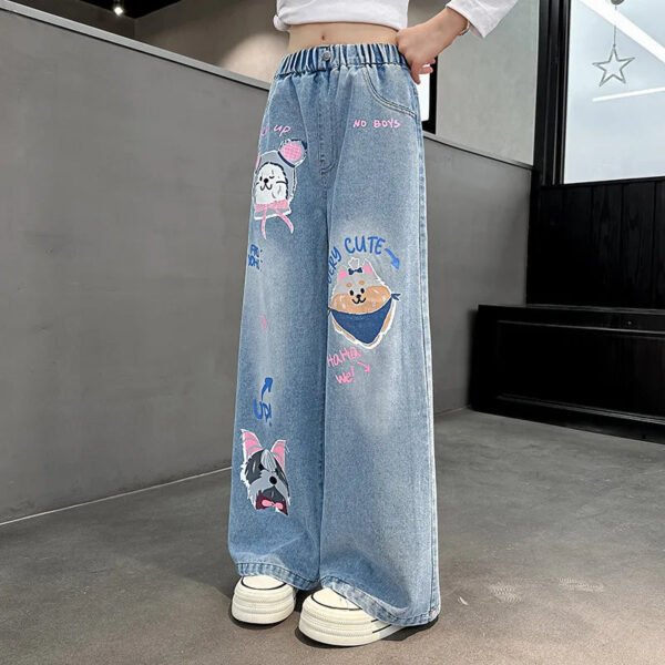 Cartoon Fashion Pattern Jeans for Girl Loose Straight Denim Pants Lovely Print Kids Spring Autumn Korea Style Long Trousers - Image 4