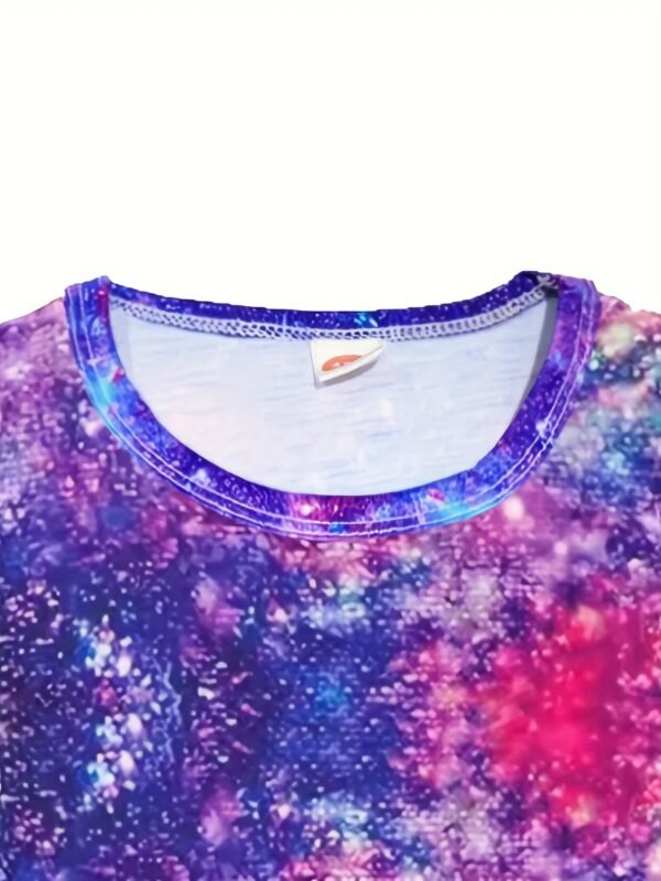 Girls Starry Unicorn Digital Print Round Neck Short Sleeve Party Casual Dress - Image 4