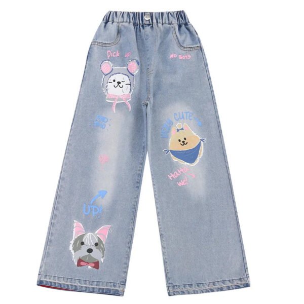 Cartoon Fashion Pattern Jeans for Girl Loose Straight Denim Pants Lovely Print Kids Spring Autumn Korea Style Long Trousers - Image 6