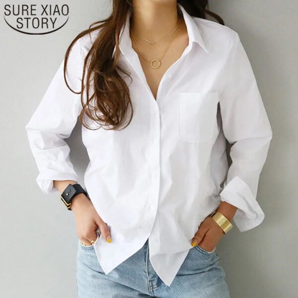 Cotton Blouse White Shirt Fashion Women Blusas Mujer De Moda OL Style Tops Casual Ladies Long Sleeve Shirts and Blouses 3496 - Image 7