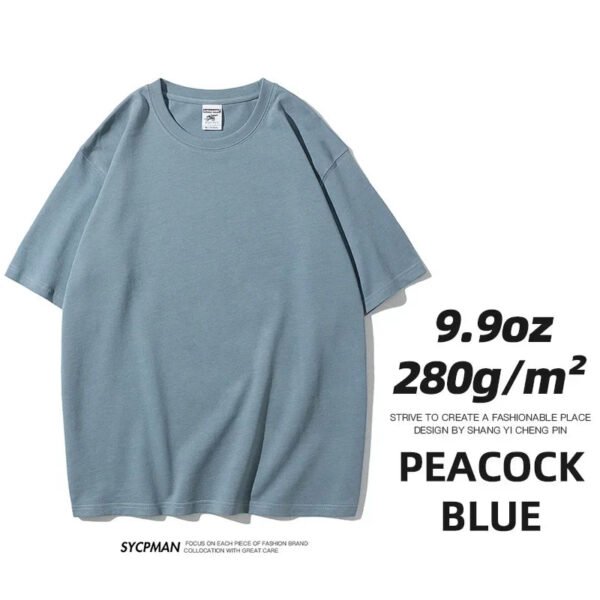 9.9oz 280gsm High Qualtity Oversized Heavy T-shirt for Men Short Sleeve Tee Cotton Solid Color Trend Leisure Green White Black - Image 14