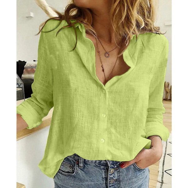 Cotton Linen Shirt Vintage Butterfly Print Top Lapel Long Sleeve OL Women Tops Casual White Button Up Shirts Blusas - Image 10