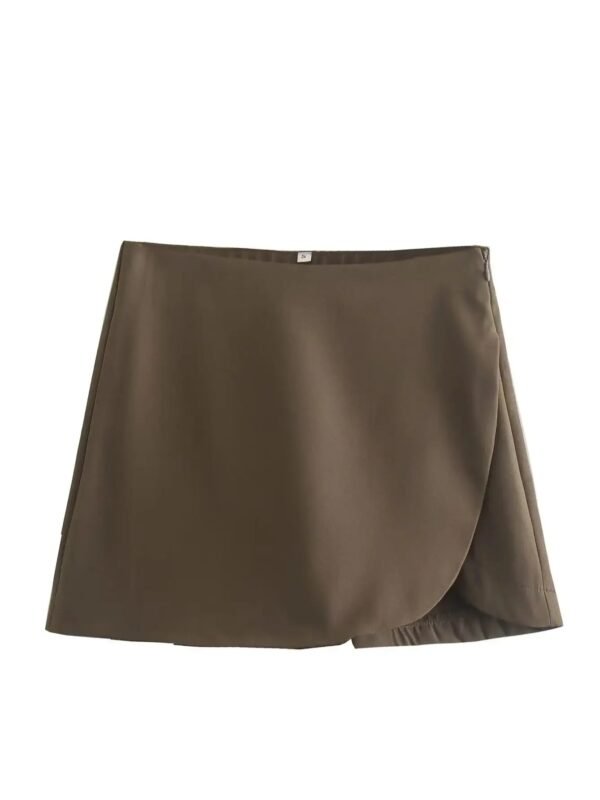 TRAFZA Women Fashion 2025 Casual Mini Asymmetrical Skirts Shorts High Waist Back Pockets Wide Leg Skirts Zipper Female Shorts - Image 12