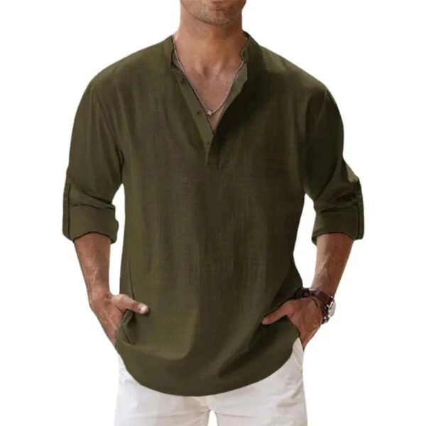 Streetwear Men Lightweight Shirts Long Sleeve Henley Cotton Linen Shirts for Men Beach Hawaiian Shirts Breathable Collar Tshirts - Image 10