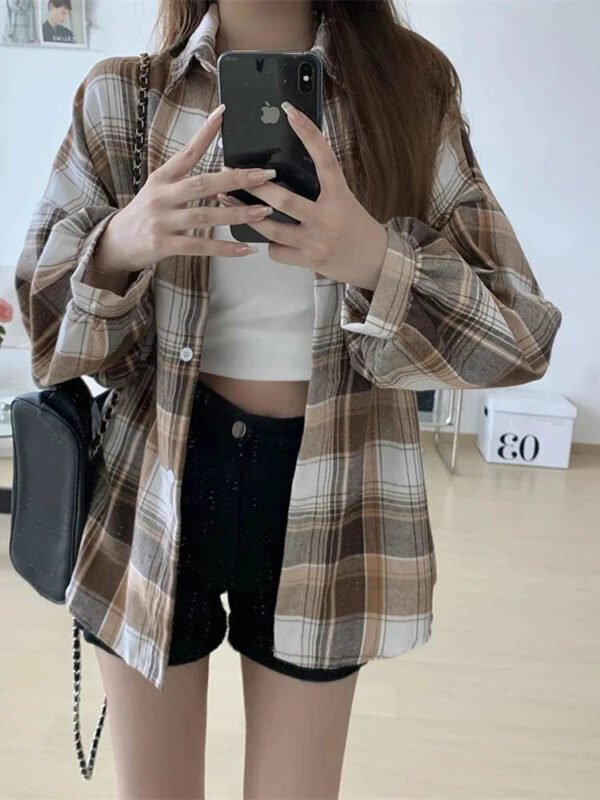 Plaid Shirt Women Autumn Long Sleeve Top Female Vintage Fashion Single Breasted Blouse Ladies Preppy Style Loose Check Shirts - Image 20
