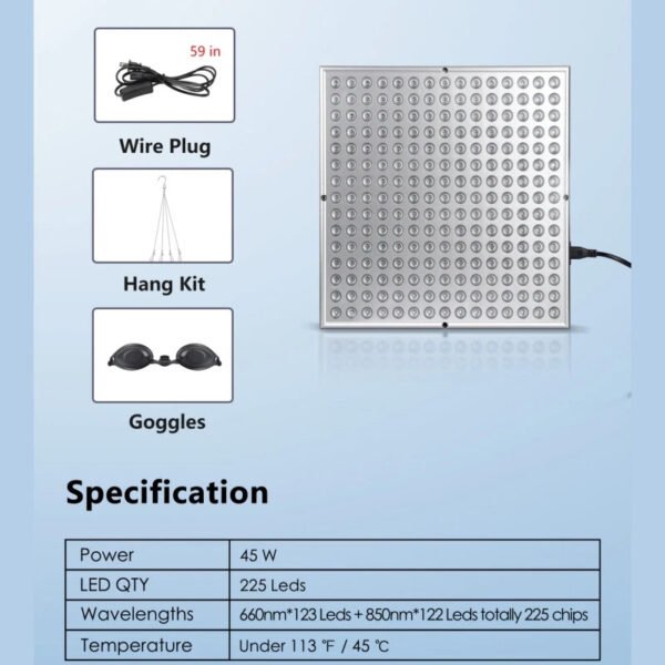 LED Red Light Therapy Panel Lamp for Facial Anti Aging Skin Care Beauty 225 LED Light Body Pain Relief Physical Therapy Tools - Image 4