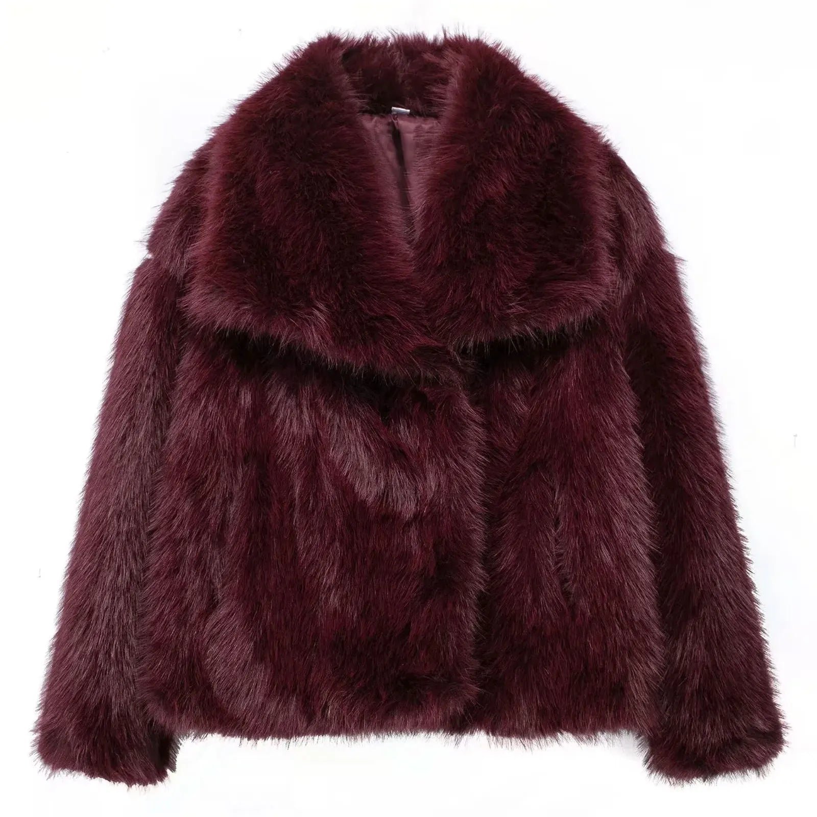 TRAFZA Women Fashion Faux Fur Jacket Vintage Turn-Down Collar Long Sleeve Coat Autumn Winter Woman Elegant Streetwear - Image 10