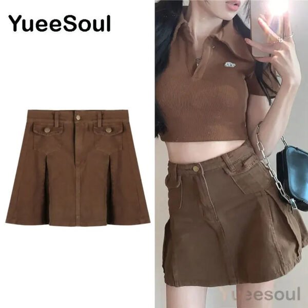 Brown Mini Skirts 2023 New Y2K Vintage High Waist Women Pleated Skirt Chic Sweet Cute Preppy Style Casual 90s E Girl Dance Skirt - Image 10