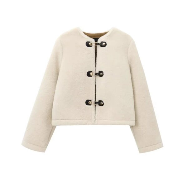 TRZA-Thick Warm Faux Fur Jacket for Women, Long Sleeve Coat, Front Toggle, Female Outerwear, Chic Tops, Fashion - Image 7