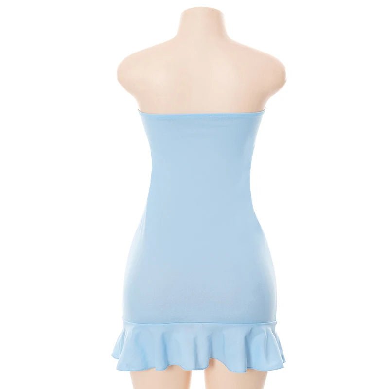 CUTENOVA Women Soft Tender Slight Blue Strapless Wrap Hipster Mini Pleated Dress Pullover Sexy Charm Outfits Girls Dating Wear - Image 6