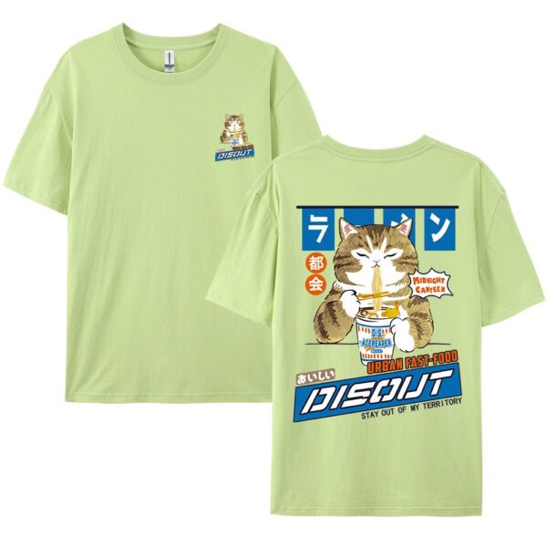 Harajuku Cat Cartoon Eating Noodles Graphic Men Women Tshirts Casual Short Sleeve Tees Japan Style Oversized T Shirt Clothing - Image 15