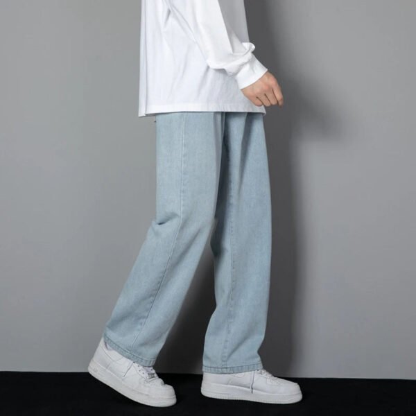 2025 New Korean Men's Casual Long Jeans Classic Man Straight Denim Wide-leg Pants Solid Color Light Blue Grey Black 3XL - Image 2