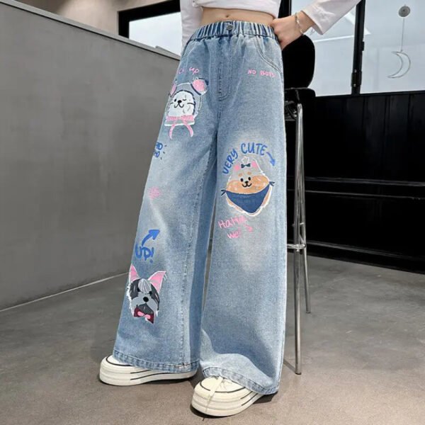 Cartoon Fashion Pattern Jeans for Girl Loose Straight Denim Pants Lovely Print Kids Spring Autumn Korea Style Long Trousers - Image 3
