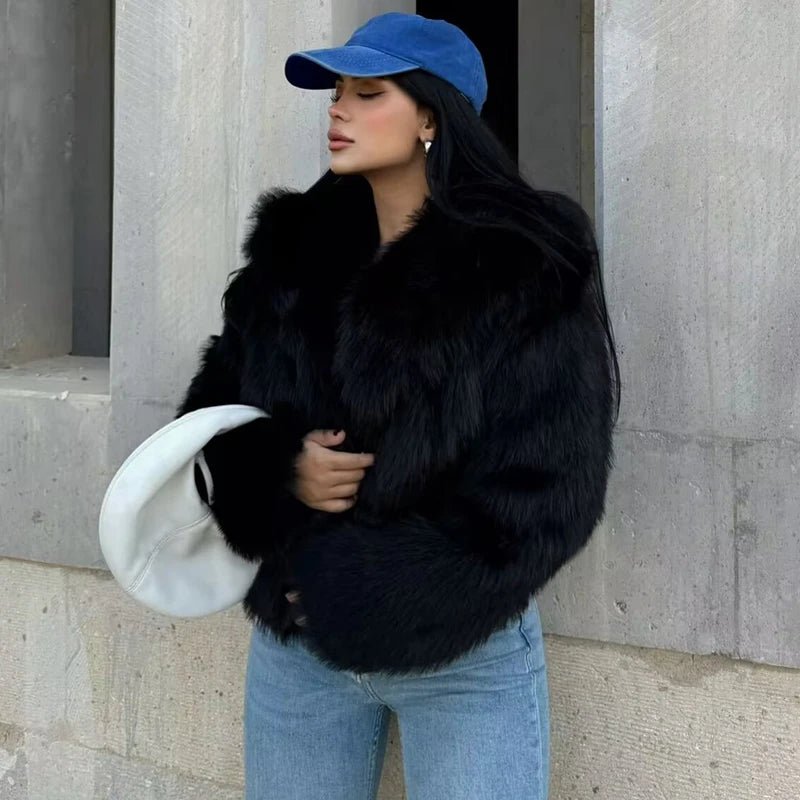 TRAF Women 2024 Fur Coat Black Fluffy Women's Jacket Autumn Winter Faux Fur Coat Plush Outerwears White Gray Warm Cropped Jacket - Image 3