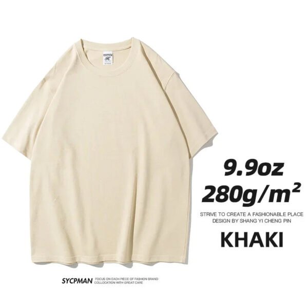 9.9oz 280gsm High Qualtity Oversized Heavy T-shirt for Men Short Sleeve Tee Cotton Solid Color Trend Leisure Green White Black - Image 21
