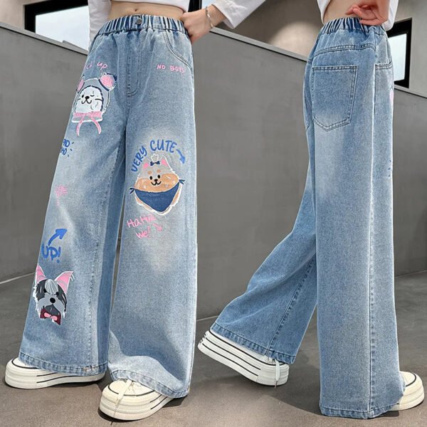 Cartoon Fashion Pattern Jeans for Girl Loose Straight Denim Pants Lovely Print Kids Spring Autumn Korea Style Long Trousers - Image 2