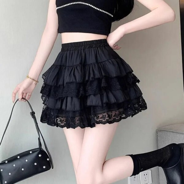 Elastic Gothic Lace Tutu Skirt Women Black Mesh Detail Petticoat Sexy Mini Tulle Skirts Party Club Wear Dancer - Image 4