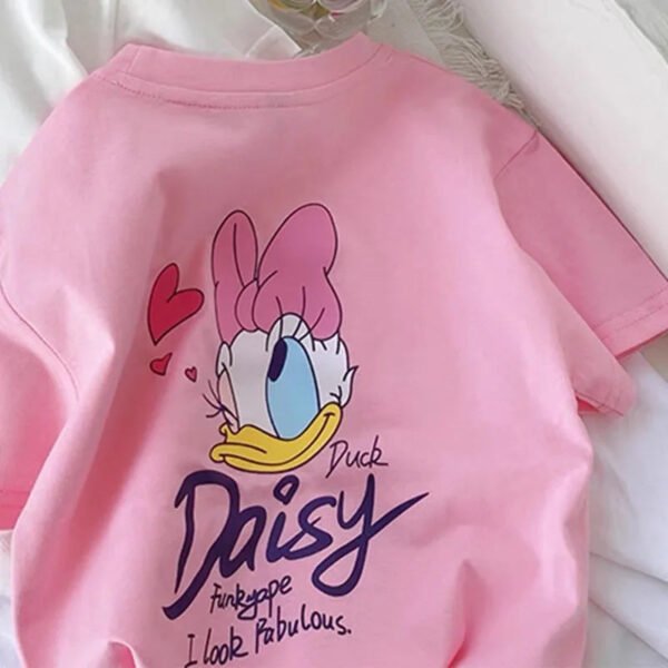 Girls Pink Tshirt Daisy Print Short Sleeve Tops Casual Fashion Versatile Tees Children New Round Neck Thin Loose Base Shirt - Image 3