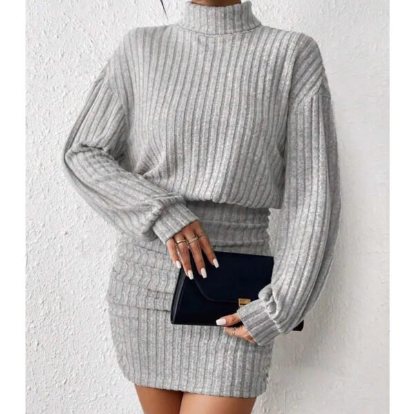 2024Women Autumn Winter Black High Neck Knitted Sweater Dress Female Casual Solid Slim Long Sleeve Warm Mid Length Black Dresses - Image 6