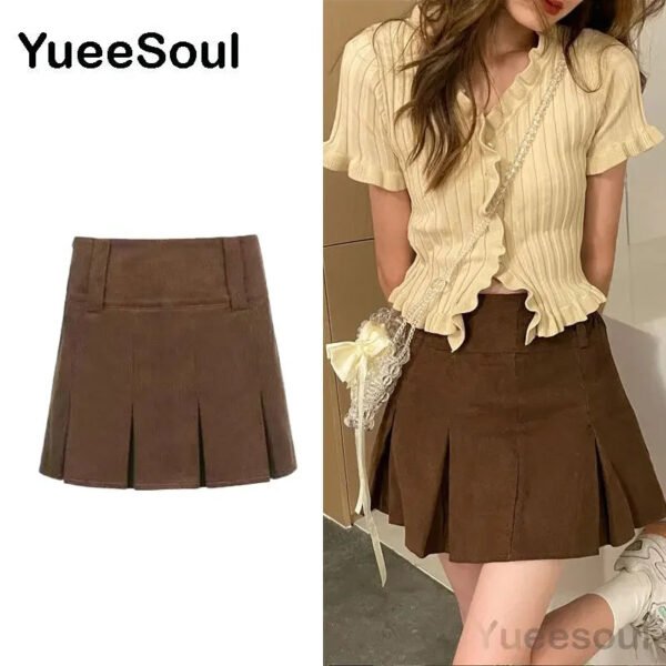 Brown Mini Skirts 2023 New Y2K Vintage High Waist Women Pleated Skirt Chic Sweet Cute Preppy Style Casual 90s E Girl Dance Skirt - Image 3