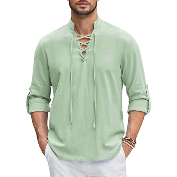 Men's Renaissance Shirt Pirate Medieval Viking top Cotton Linen Shirts Men Long Sleeved Halloween Costume - Image 6