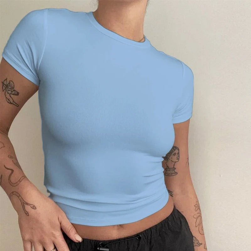 Woman Clothing Short Sleeve T-shirt Slim Fit Tops Female O-Neck Knitted Sheath Tee Shirt Street Wear Sex Sporty 2024 Y2K New2410 - Image 3