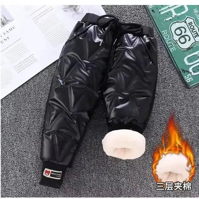 Korean version children's jeans winter girls with plush thick High waist elastic cartoon printed jeans babies warm pants1-6Y - Image 5