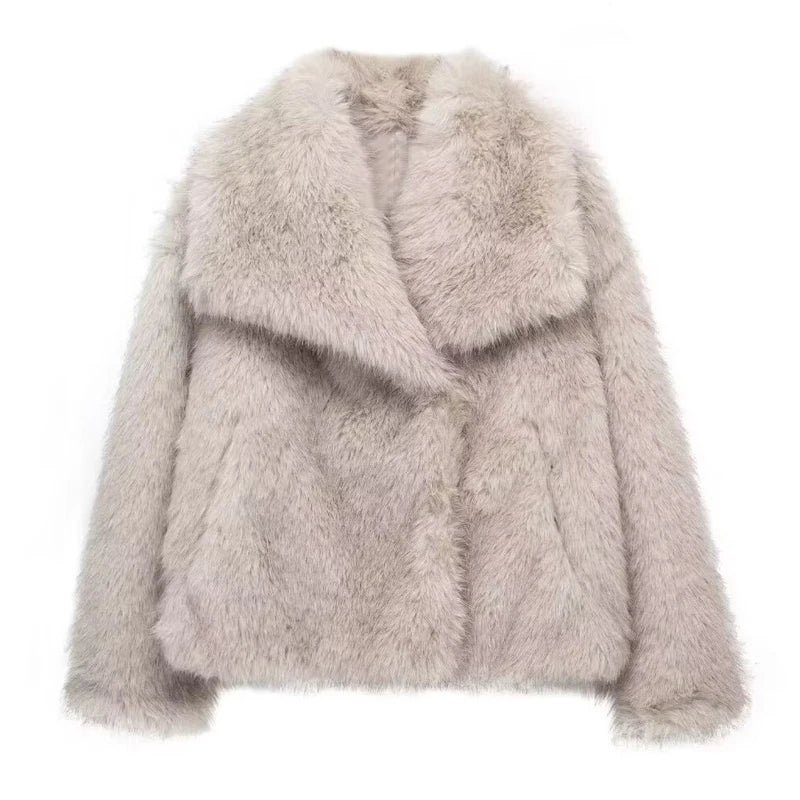 TRAF Women 2024 Fur Coat Black Fluffy Women's Jacket Autumn Winter Faux Fur Coat Plush Outerwears White Gray Warm Cropped Jacket - Image 10