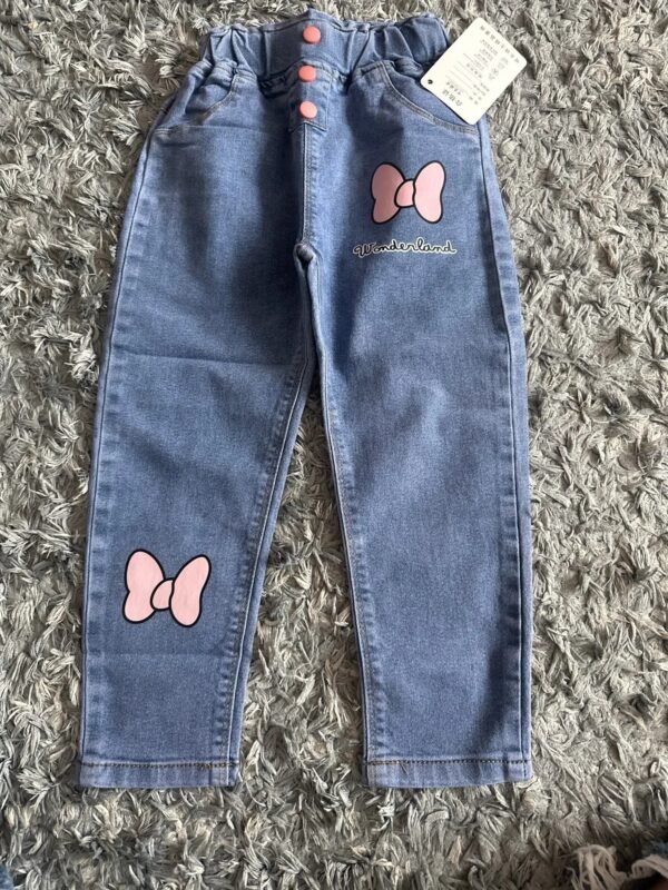 Kids Baby Girls Casual Clothes Jeans Pink Bow Trousers Toddler Infant Denim Clothing Pants Children Bottoms 1 2 3 4 5 6  Years - Image 4