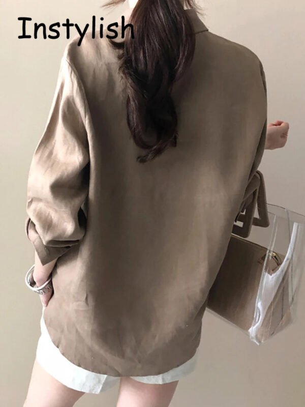 Leisure Long Sleeve Cotton Linen Loose Shirt Women Spring Summer Vintage Harjauku Streetwear Oversized Blouse Elegant Top Tunics - Image 2