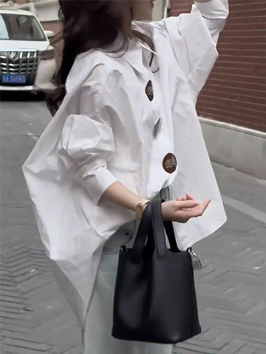 New In Autumn 2024 Loose Casual Cotton Buttons Up Shirts For Women Lantern Sleeve Top Korean Popular Oversized Shirt Blouse