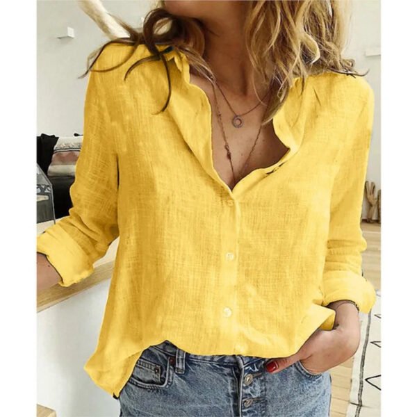 Cotton Linen Shirt Vintage Butterfly Print Top Lapel Long Sleeve OL Women Tops Casual White Button Up Shirts Blusas - Image 4