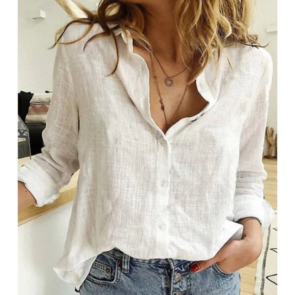 Cotton Linen Shirt Vintage Butterfly Print Top Lapel Long Sleeve OL Women Tops Casual White Button Up Shirts Blusas - Image 5