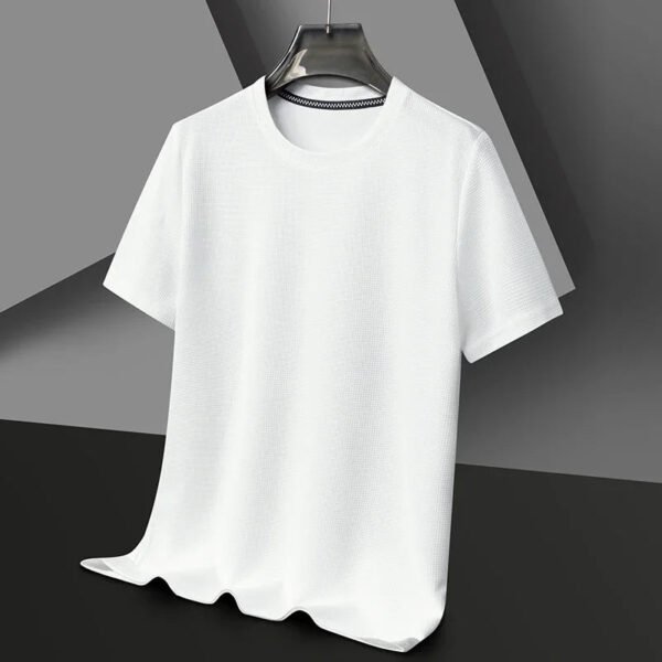 Men's New Summer Waffle round Neck Short Sleeve T-Shirt Comfortable Breathable Short-Sleeved Top for Casual Wear - Image 6