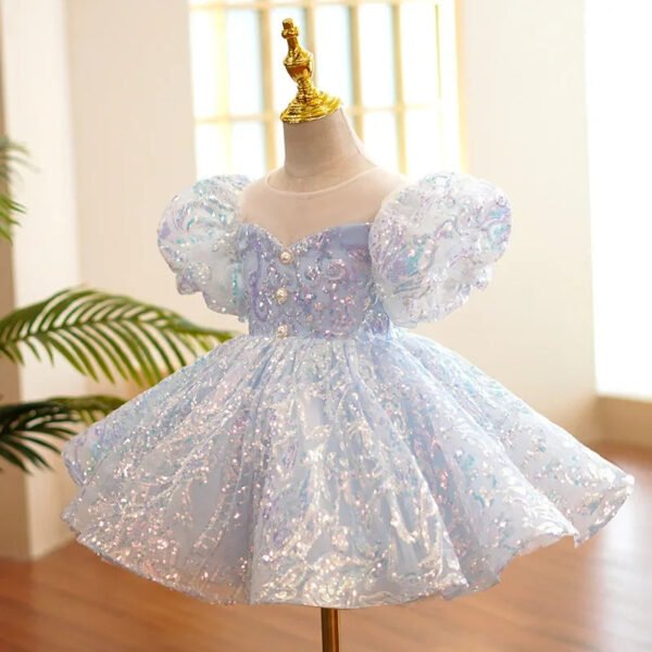Kids Birthday Party Dresses for Little Girl Size 2 To 14 Years Prom Sequin Dress 2023 Luxury Gowns Sky Blue Evening Formal Frock - Image 4