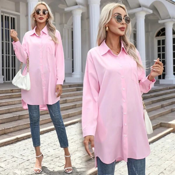 Long Shirt Women 2023 Vintage Pocket Shirts &Blouses Oversized Long Sleeve Blouse Fashion Women's Clothing Button Up Womens Tops - Image 2