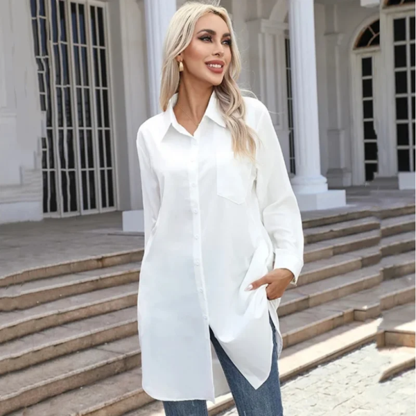 Long Shirt Women 2023 Vintage Pocket Shirts &Blouses Oversized Long Sleeve Blouse Fashion Women's Clothing Button Up Womens Tops - Image 6