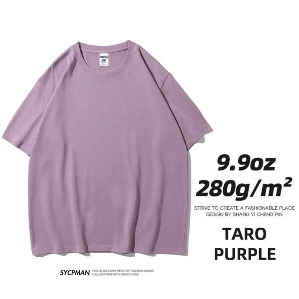 9.9oz 280gsm High Qualtity Oversized Heavy T-shirt for Men Short Sleeve Tee Cotton Solid Color Trend Leisure Green White Black - Image 12