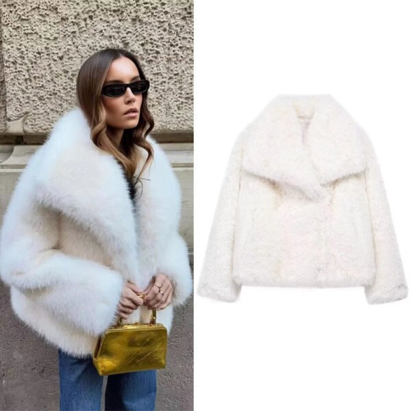 TRAF White Faux Fur Coat 2024 Woman New in coats Autumn Winter Fur Plush Fluffy Jacket Warm Red Gray Black Outerwears