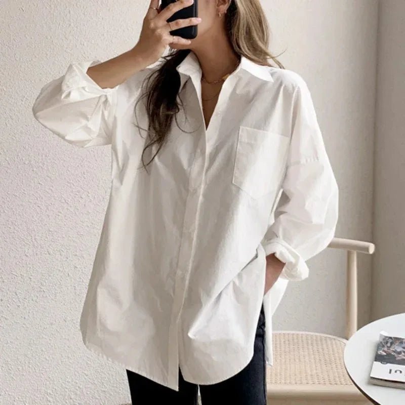 White long-sleeved shirt women loose everything with the new autumn Korean version of the design sense of minority top - Image 6