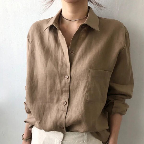 Leisure Long Sleeve Cotton Linen Loose Shirt Women Spring Summer Vintage Harjauku Streetwear Oversized Blouse Elegant Top Tunics - Image 8