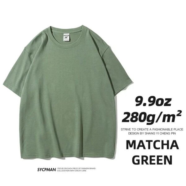 9.9oz 280gsm High Qualtity Oversized Heavy T-shirt for Men Short Sleeve Tee Cotton Solid Color Trend Leisure Green White Black - Image 18