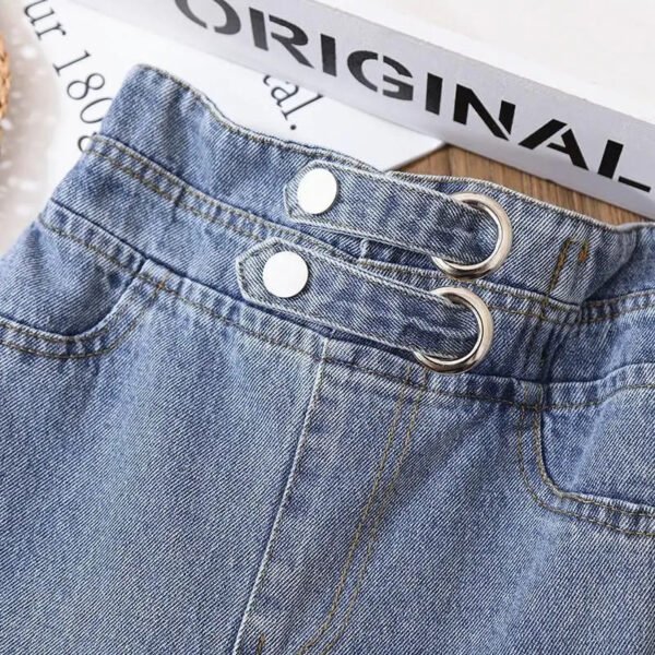 Girls' Wide-Leg Jeans Versatile Style 2023 Fashionable Big Kids Leisure Pants Spring And Autumn Girl Loose Double Waist Trousers - Image 3